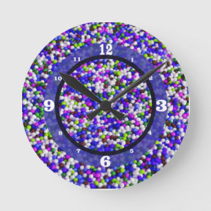 Blue Purple White Candy Balls Numbered Round Clock