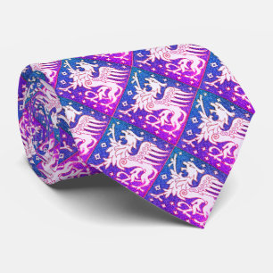 BLUE  PURPLE WHITE FANTASY GRYPHONS TIE