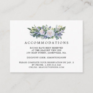 Blue Purple White Floral Wedding Accommodation Enclosure Card