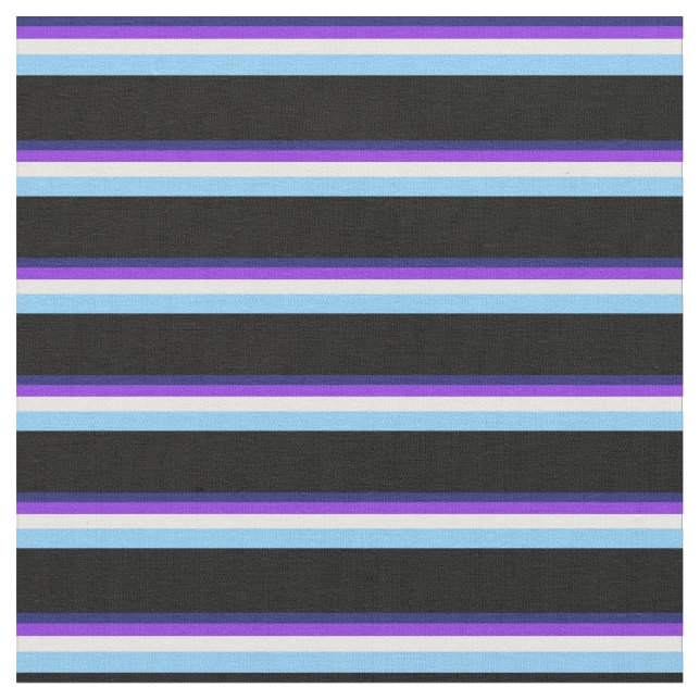 Blue, Purple, White, Light Sky Blue & Black Fabric (Close Up)