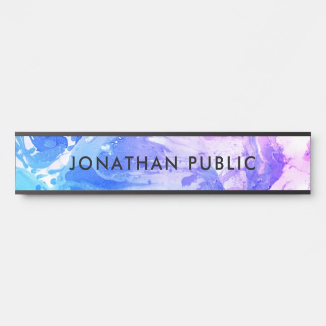 Blue Purple White Marble Look Modern Abstract Door Sign (Front)