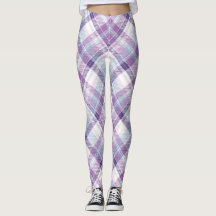Blue, Purple & White Plaid Pattern Leggings