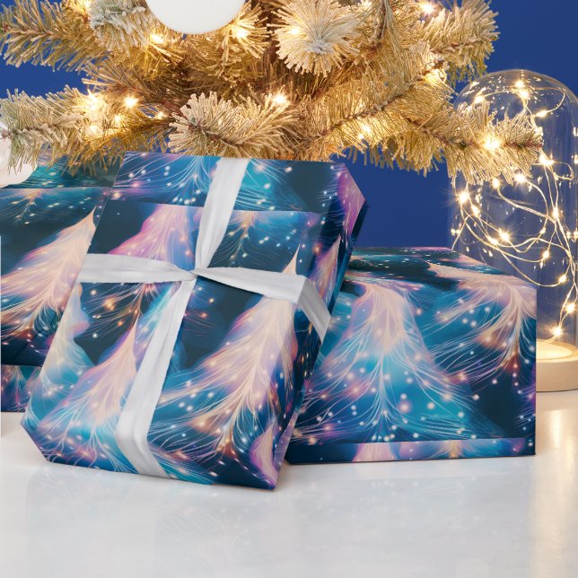 Blue Purple White Trees Modern Christmas Wrapping Paper (Holidays)