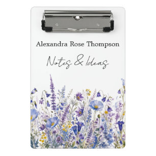 Blue Purple Wildflower Watercolor Sketchbook Mini Clipboard