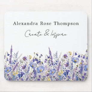 Blue Purple Wildflower Watercolor Sketchbook Mouse Mat