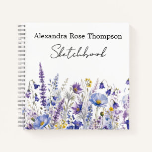 Blue Purple Wildflower Watercolor Sketchbook Notebook