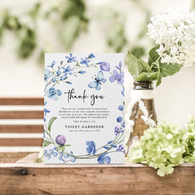 Blue & Purple Wildflower Wreath Sympathy Thank You Card (Creator Uploaded)