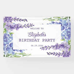Blue Purple Wisteria Floral Greenery Birthday  Banner