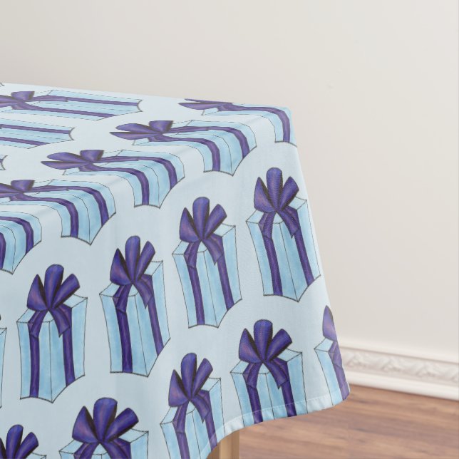 Blue Purple Wrapped Birthday Holiday Gift Present Tablecloth (In Situ)
