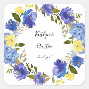 Blue Purple & Yellow Floral Square Sticker