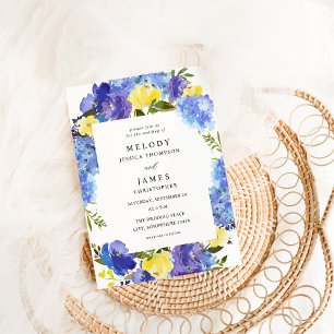 Blue Purple & Yellow Floral Wedding Invitation