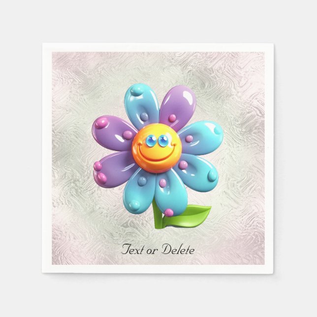 Blue Purple Yellow Flower Napkins (Front)