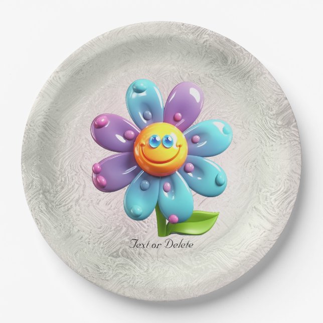 Blue Purple Yellow Flower Paper Plate (Front)