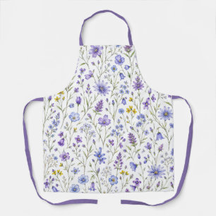 Blue Purple Yellow Watercolor Wildflower Pattern Apron