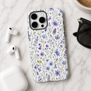 Blue Purple Yellow Watercolor Wildflower Pattern iPhone 16 Pro Max Case