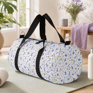 Blue Purple Yellow Watercolor Wildflower Pattern Duffle Bag