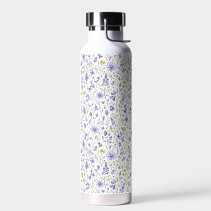 Blue Purple Yellow Watercolor Wildflower Pattern Water Bottle