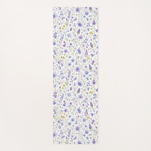 Blue Purple Yellow Watercolor Wildflower Pattern Yoga Mat