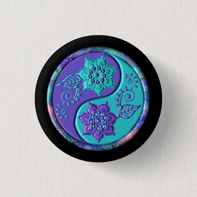 Blue & Purple Yin Yang 3 Cm Round Badge (Front)
