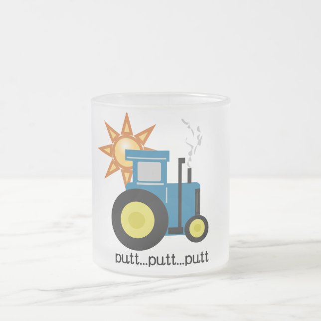 Blue Putt Putt Tractor Tshirts and Gifts Frosted Glass Coffee Mug (Center)