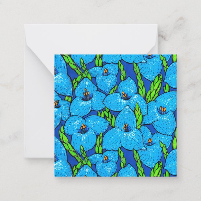 Blue Puya Flowers Botanical Tropical Floral Card (Front)