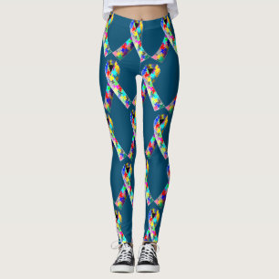 Blue puzzle autism ribbon  leggings