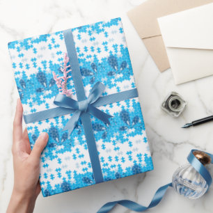 Blue Puzzle Buterfly Wrapping Paper