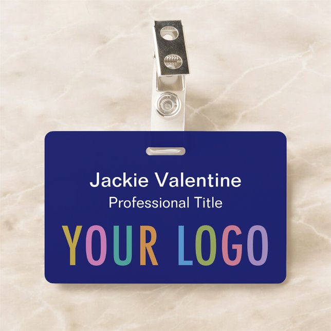 Blue PVC Name Badge with Clip Lanyard or Reel ID Badge (MISOOK Blue Horizontal Name Badge with Logo)