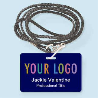 Blue PVC Name Badge with Logo Lanyard Clip or Reel ID Badge
