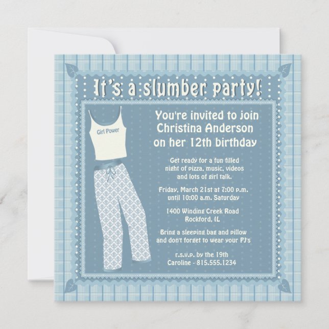 Blue Pyjamas Slumber Party Invitation (Front)