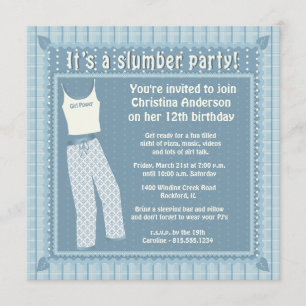 Blue Pyjamas Slumber Party Invitation