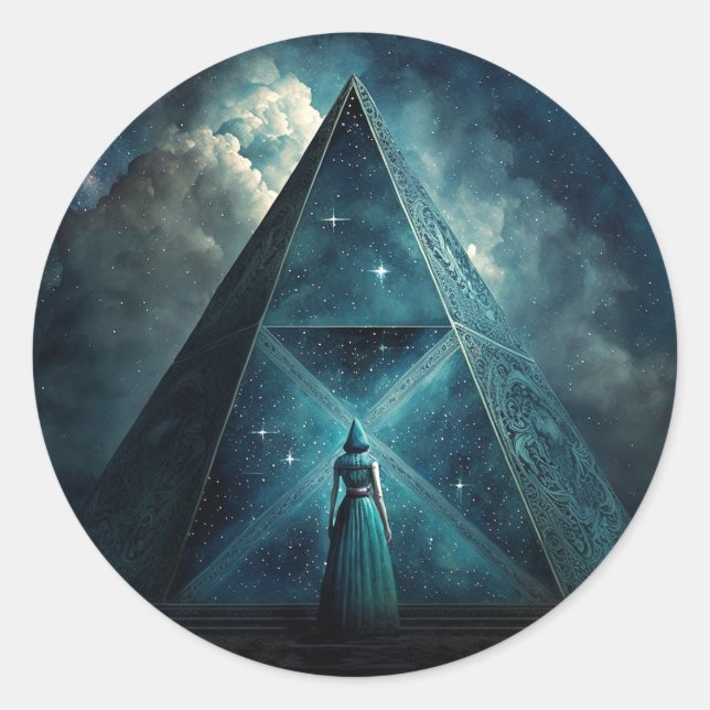 Blue Pyramid Surreal Visionary Art Classic Round Sticker (Front)