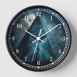 Blue Pyramid Surreal Visionary Art Clock