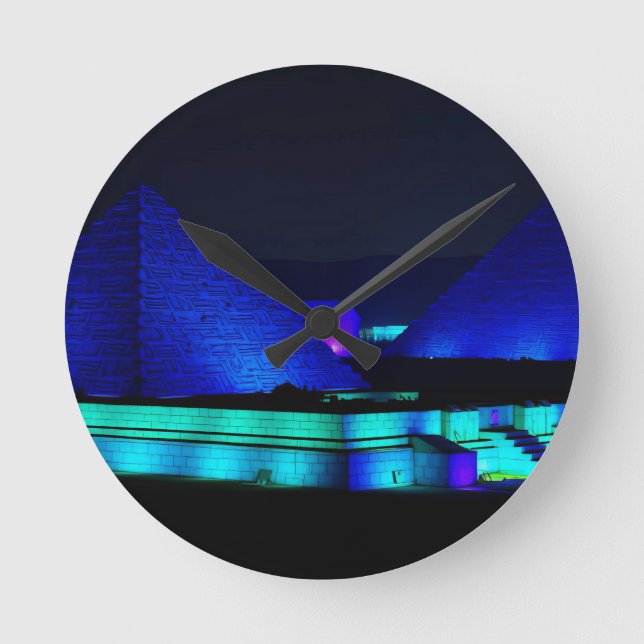 Blue pyramids design  round clock (Front)