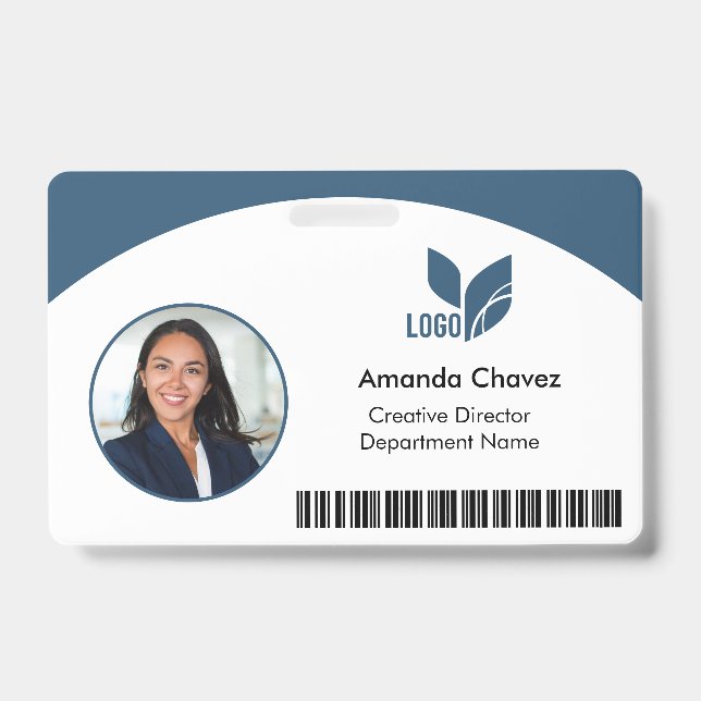 Blue QR Barcode Employee Photo ID Badge (Front)