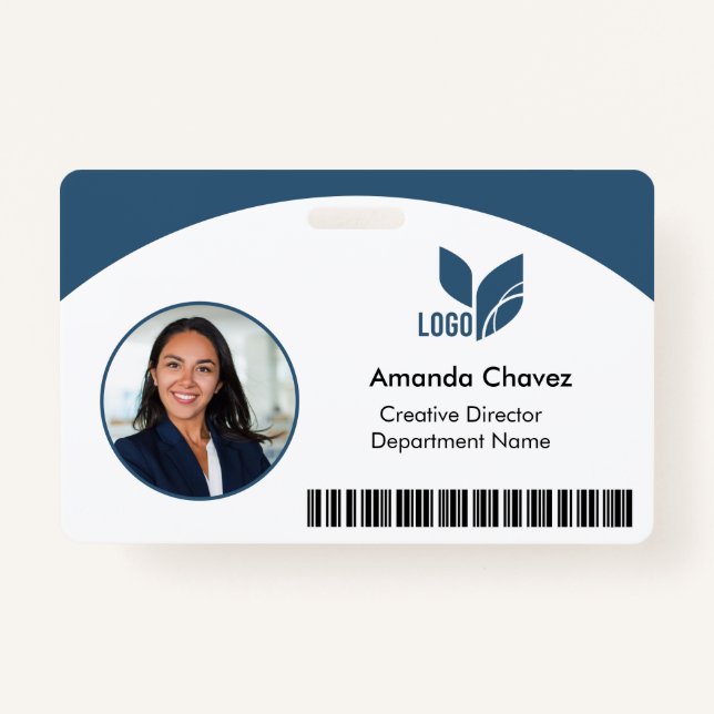 Blue QR Barcode Employee Photo ID Badge (Front)