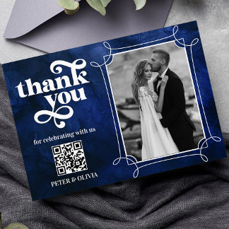 Blue QR Code Bold Typography Thank you Card