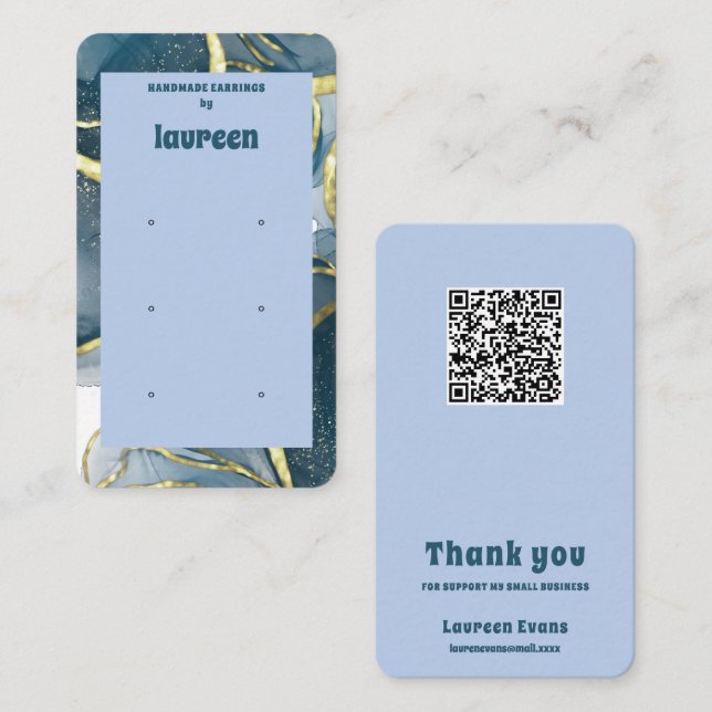 Blue QR Code Earring Display  Business Card (Front/Back)