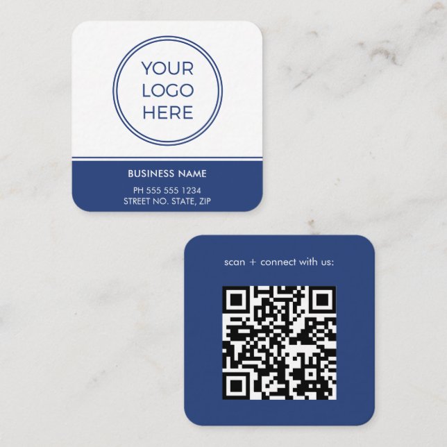  Blue QR Code Logo Square Business Card (Front/Back)