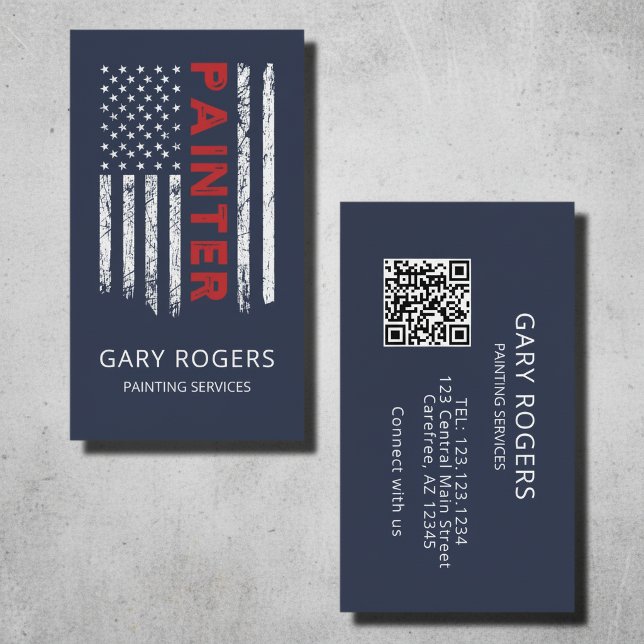 Blue QR Code Painter American Flag Business Card (Creator Uploaded)