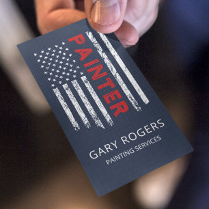 Blue QR Code Painter American Flag Business Card