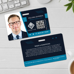 Blue QR Code Photo ID Badge Corporate Employee