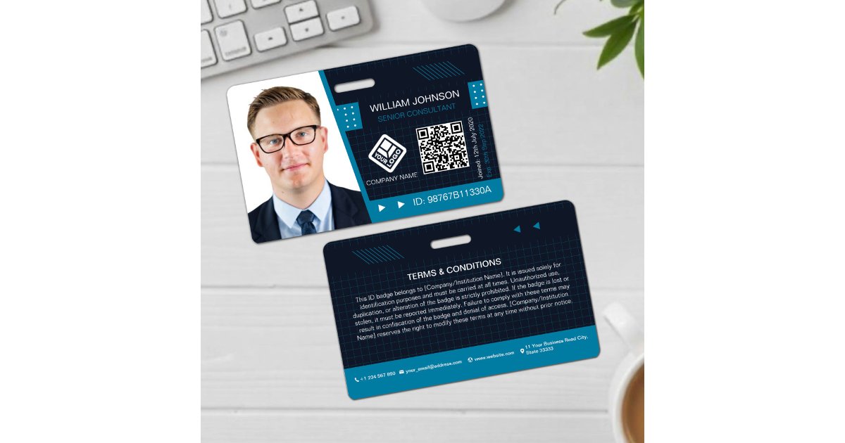 Blue QR Code Photo ID Badge | Corporate Employee | Zazzle