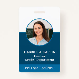 Blue QR Code School Teacher Photo ID badge
