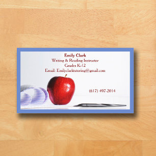 Blue QR Code School Teacher Red Apple Business Card