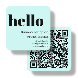Blue QR Code Social Media Hello Square Business Card