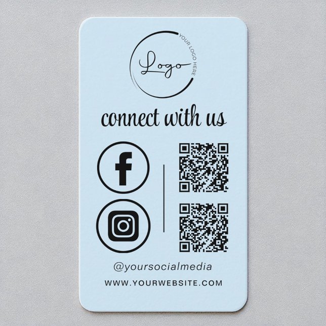 Blue QR Connect With Us Business Logo Social Media Business Card (Creator Uploaded)