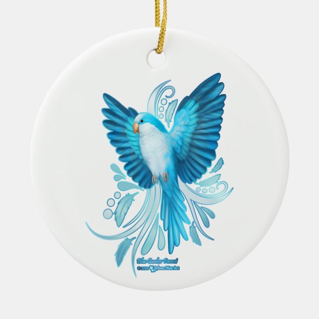 Blue Quaker Parrot Ceramic Tree Decoration (Front)