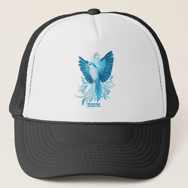 Blue Quaker Parrot Trucker Hat (Front)
