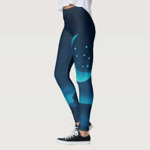 Blue Quarter Moon and Mountains Leggings